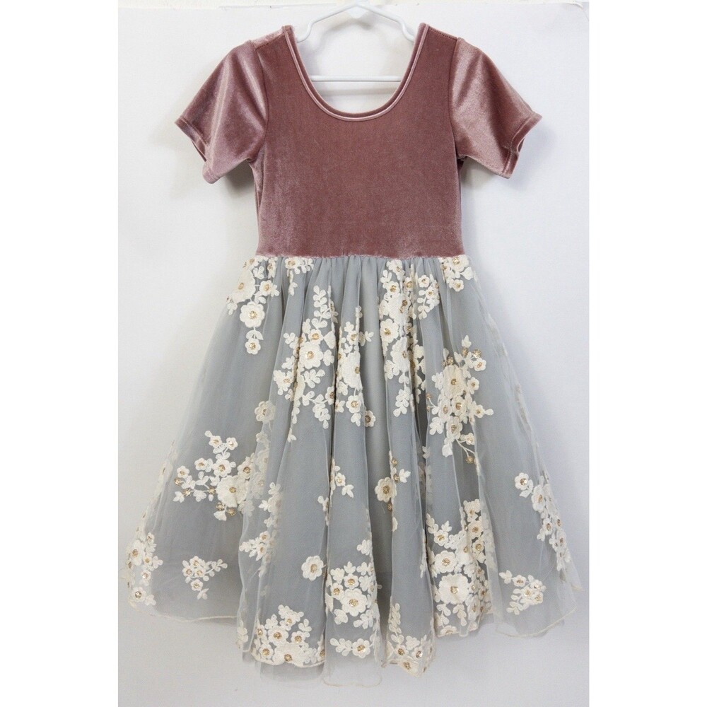 Pleiades Girls Size 6 Original Tulle Dress, Floral Embroidered, Velvet!